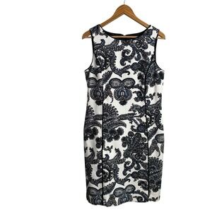 Talbots Womens Dress 12 Blue Black Paisley Midi Sleeveless Office Work Career